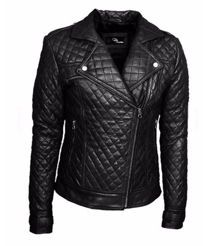 Women's Perfecto Quilted Black Genuine Leather Jacket - Feather skin - Modalova