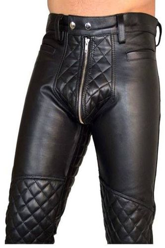 Men's Real Leather Bikers Pants With Quilted Design Trousers - Feather skin - Modalova