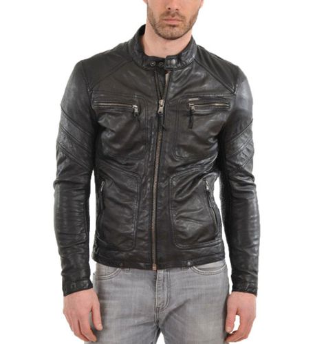 Men's Biker Style Motorbike Genuine Leather Jacket BK006 - Feather skin - Modalova
