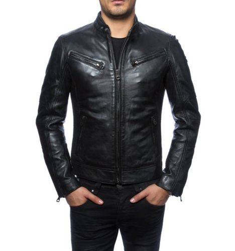 Men's Biker Style Motorbike Genuine Leather Jacket BK026 - Feather skin - Modalova