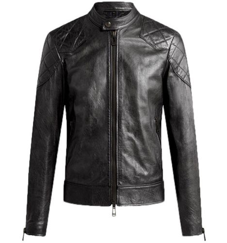 Men's Biker Style Motorbike Genuine Leather Jacket BK028 - Feather skin - Modalova