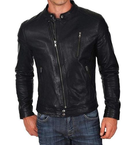 Men's Biker Style Motorbike Genuine Leather Jacket BK040 - Feather skin - Modalova