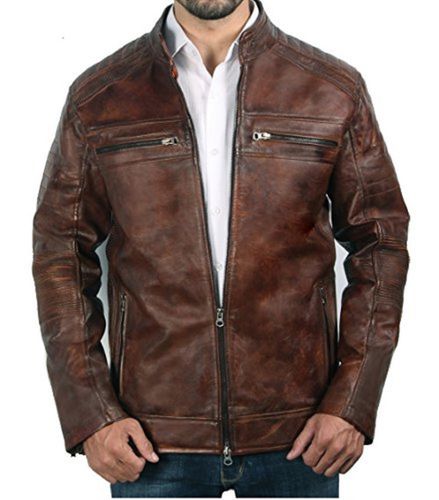 Cafe Racer Vintage Distressed Genuine Leather Jacket Brown - Feather skin - Modalova