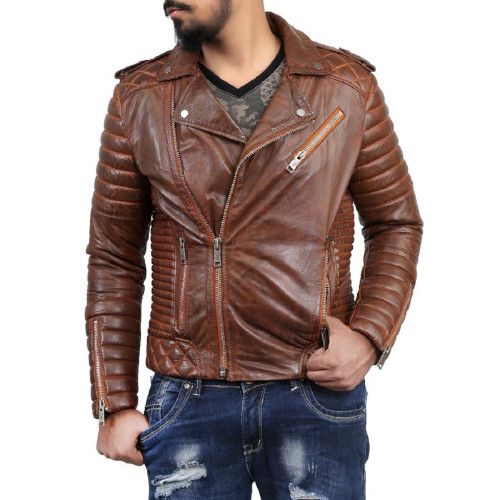Men's Fashion Genuine Leather Jacket Brown FSH128 - Feather skin - Modalova