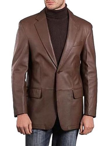 Button Brown Genuine Leather Blazer For Men - Feather skin - Modalova