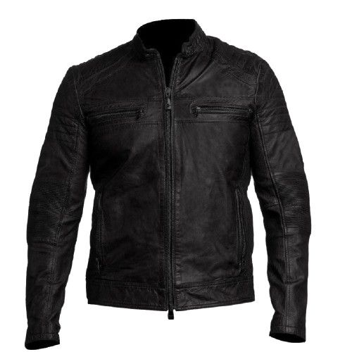 Cafe Racer Vintage Genuine Leather Biker Jacket Black - Feather skin - Modalova