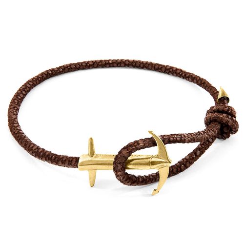 Mocha Admiral Anchor 9ct Yellow Gold and Stingray Leather Bracelet - ANCHOR & CREW - Modalova