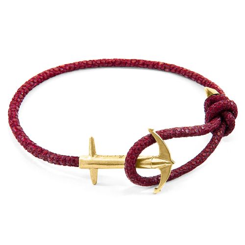 Bordeaux Admiral Anchor 9ct Yellow Gold and Stingray Leather Bracelet - ANCHOR & CREW - Modalova