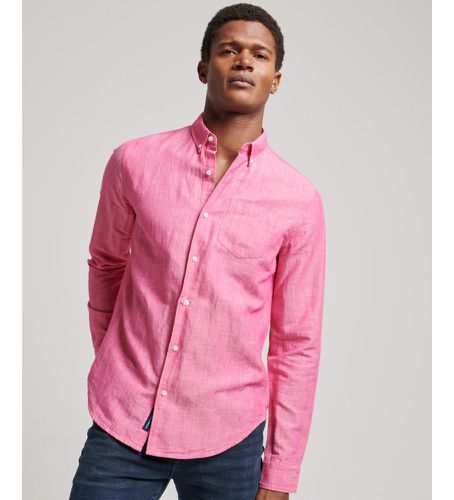 M4010696A Studios Linen & Organic Cotton Button Down Collared Shirt (M), Casuel, Rose, Manche longue - Superdry - Modalova