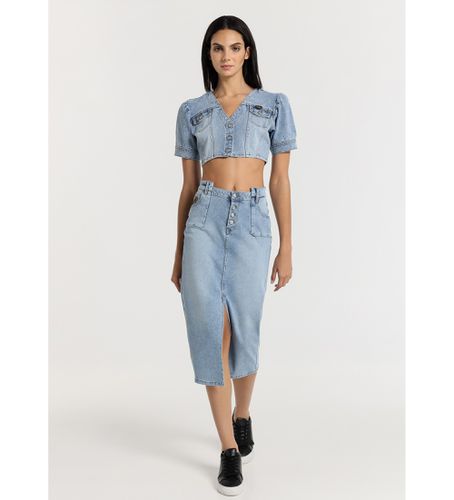 Jupe en denim avec poches plastron bleues (26), Casuel, Coton, Polyester - Lois Jeans - Modalova