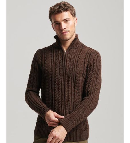 M6110527A Pull tressé en tricot avec demi-fermeture éclair Vintage Jacob brown (S), Marron, Casuel, Acrylique - Superdry - Modalova