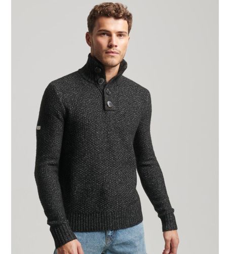 M6110549A Pull en maille épaisse avec col boutonné (S), Noir, Casuel, Polister recyclé, Durable - Superdry - Modalova