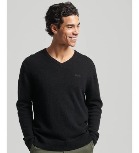 M6110562A Pull en maille à col en V avec broderie Essential (S), Noir, Casuel, Nylon - Superdry - Modalova