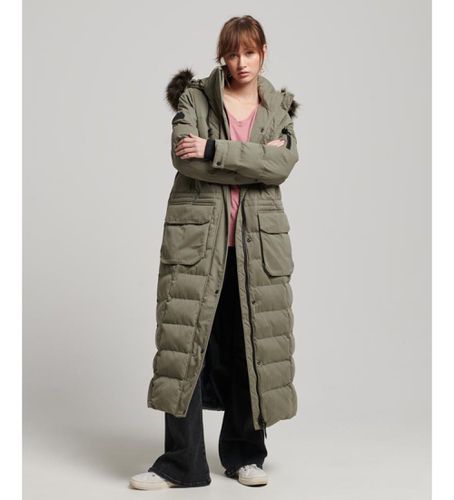 W5011570A Parka longue avec capuche et garniture en fourrure synthétique verte (XS), Casuel, Polyester - Superdry - Modalova