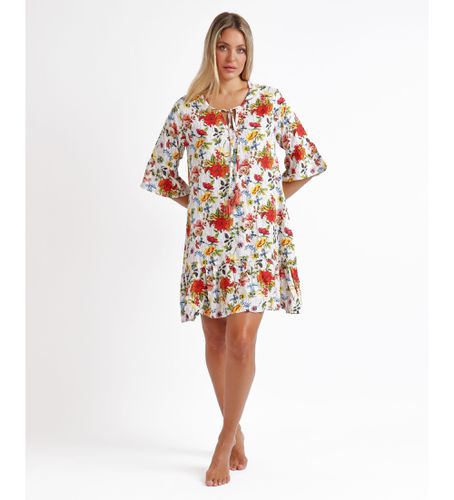 Mexican Otomi French Sleeve Dress (S), Blanc, Casuel, Viscose, Manche 3/4 - Admas - Modalova