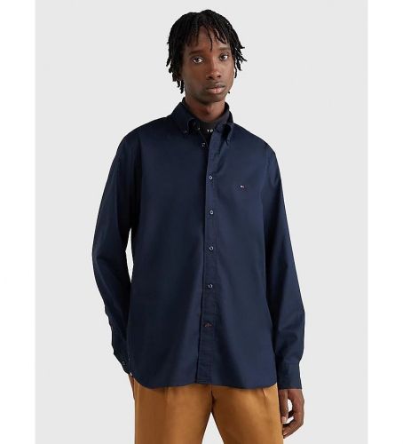 Til mænd. MW0MW25035 Skjorte TH Flex Poplin navy (S), Casual, Lange ærmer, Økologisk bomuld, Bæredygtig, Blå - Tommy Hilfiger - Modalova