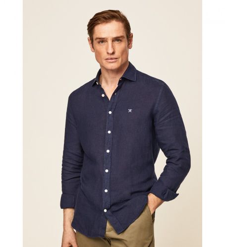 Til mænd. HM309381 Navy Slim Fit hørskjorte (L), Casual, Linned, Lange ærmer, Blå - Hackett London - Modalova