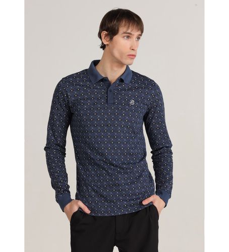 Til mænd. 830565291 Langærmet poloshirt med navy mini-print (S), Casual, Bomuld, Polyester, Lange ærmer, Blå - Bendorff - Modalova