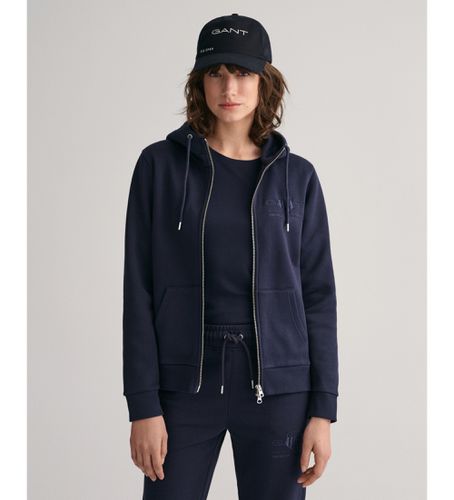 Til kvinder. 4200671 Tonal Shield navy hættetrøje med lynlås (S), Casual, Bomuld, Lange ærmer, Blå - Gant - Modalova