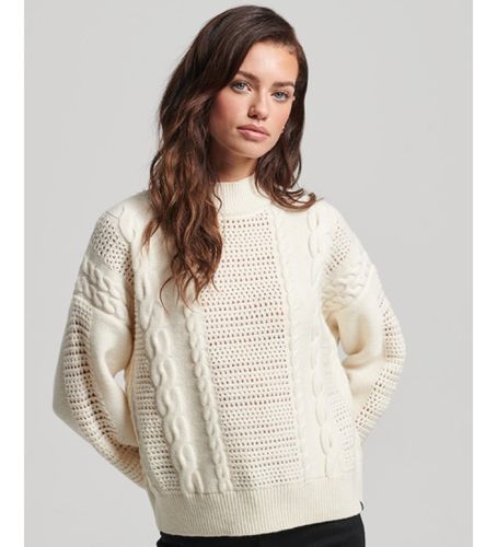 Til kvinder. W6110449A Strikket pullover med rund hals, strik, ecru (L), Casual, Bomuld, Lange ærmer - Superdry - Modalova