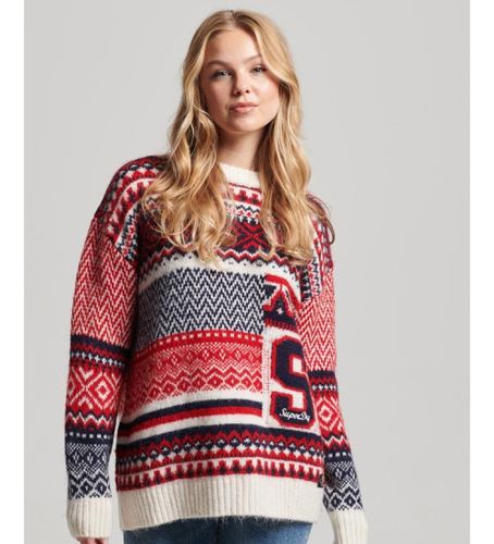 Til kvinder. W6110509A Strikket pullover med rødt blandet print (XS), Casual, Polyester - Superdry - Modalova