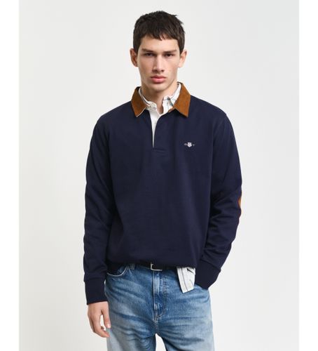 Til mænd. 2015082 Navy fløjlspoloshirt med krave (S), Casual, Polyester, Lange ærmer, Blå - Gant - Modalova