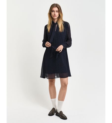 Til kvinder. 4503354 Navy Polka Dot Printed Tie-Down Dress (34), Casual, Viscose, Lange ærmer, Blå - Gant - Modalova