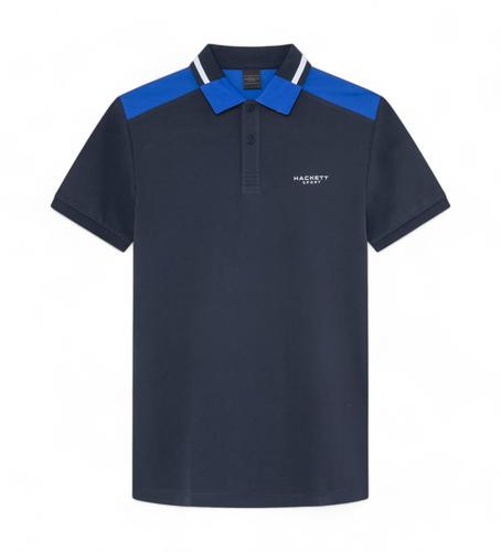 Til mænd. HM563331 Hs Colour Block navy polo shirt (XS), Casual, Bomuld, Korte ærmer, Blå - Hackett London - Modalova