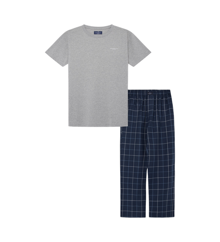 Til mænd. HMU20050 Windowpane pyjamas navy, (L), Afslappet, Bomuld, Korte ærmer, Blå - Hackett London - Modalova