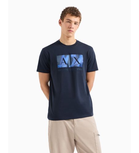 Til mænd. 6DZTHFZJH4Z1510 Regular fit T-shirt med abstrakt logoprint i navyfarvet ASV-bomuld (L), Casual, Korte ærmer, Blå - Armani Exchange - Modalova