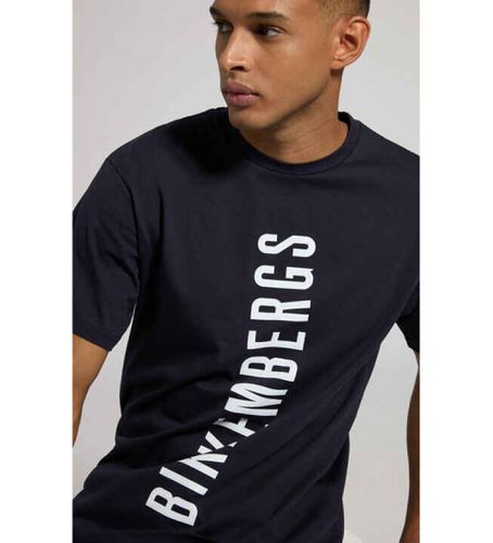 Til mænd. BMT0599 T-shirt med navy-logo (S), Casual, Bomuld, Korte ærmer, Blå - Bikkembergs - Modalova