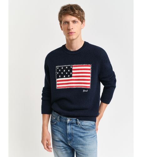 Til mænd. 8050229 Navy flag intarsia trøje med rund hals (S), Casual, Bomuld, Blå - Gant - Modalova