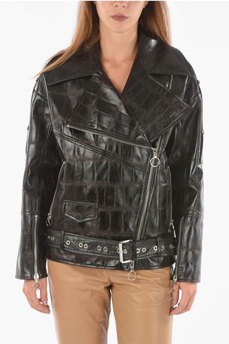 Croco Printed Leather PEFECTO Biker Jacket with Logoed Buckl size S - DROMe - Modalova