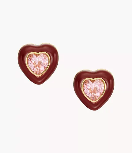 Ohrstecker Sadie Candy Hearts Metall goldfarben - Rosé und rotes Mahagoni - Fossil - Modalova