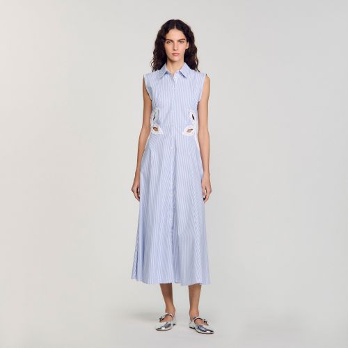 Robe longue rayée à détails brodés - Sandro Paris - Modalova