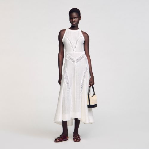 Robe longue à galons de dentelle - Sandro Paris - Modalova