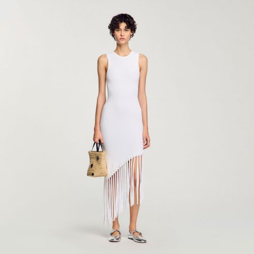 Robe longue frangée à détails crochetés - Sandro Paris - Modalova