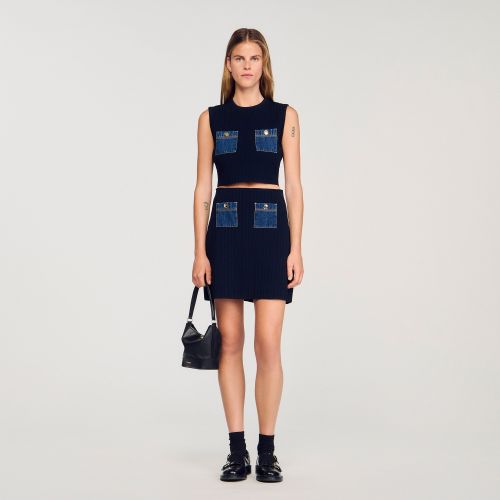 Top en maille et denim - Sandro Paris - Modalova