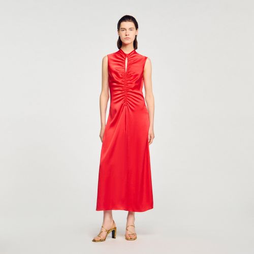 Robe longue en satin - Sandro Paris - Modalova