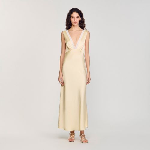 Robe longue satinée - Sandro Paris - Modalova