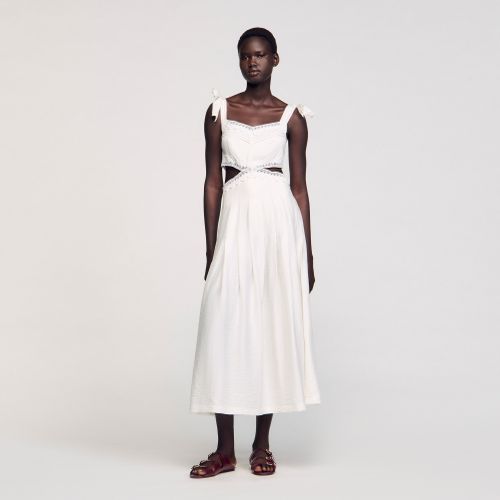 Robe longue à galons de dentelle - Sandro Paris - Modalova