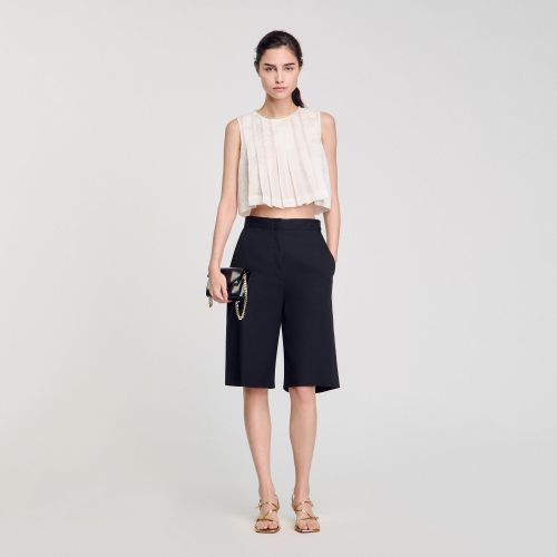 Top court plissé à col strassé - Sandro Paris - Modalova