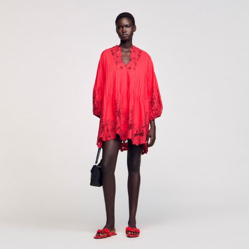 Robe courte à détails fleurs - Sandro Paris - Modalova