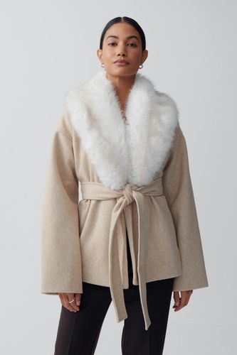 Faux fur collar coat - Gina Tricot - Modalova