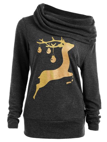 Fashion Women Cowl Neck Elk Deer Print Sweatshirt - DressLily.com - Modalova