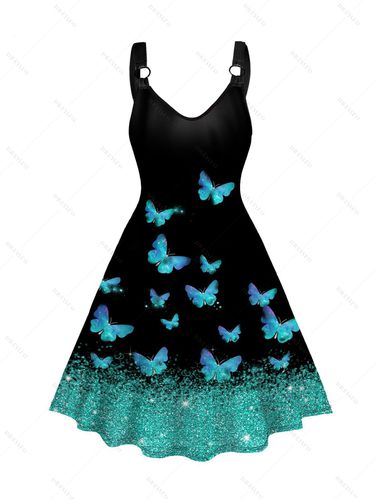 Women Plus Size Allover Spark Butterfly Print Tank Dress O Ring A Line Casual Dress Clothing Online L / us 14 - DressLily.com - Modalova
