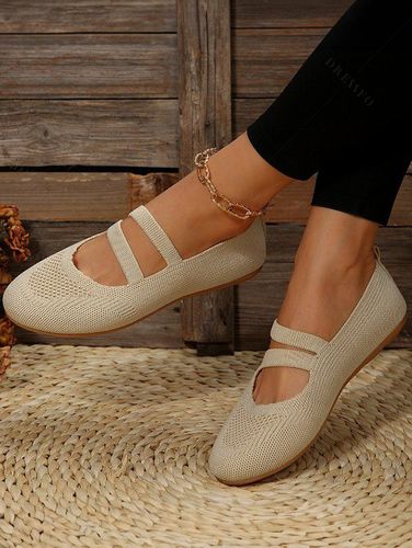 Trendy Women's Mesh Flat Heel Shoes Slip On Solid Color Round Toe Shallow Mouth Shoes - DressLily.com - Modalova