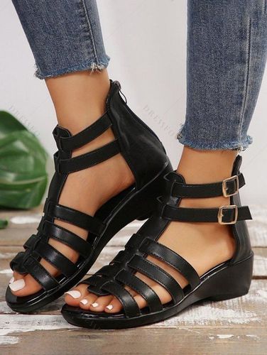 Fashion Women's Anti-Slip Soft Bottom And Soft Surface Wedge Sandals Peep Toe Roman Style Flat Sandals - DressLily.com - Modalova