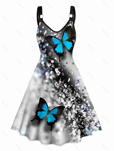 Women Butterfly Print A Line Dress O-ring Strap Sleeveless High Waist Dress Clothing S - DressLily.com - Modalova