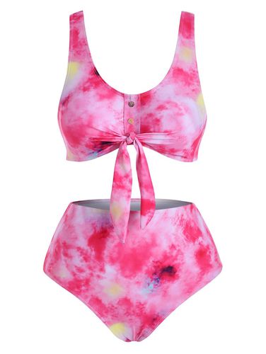 Dresslily Women Tie Dye Bikini Swimwear Tummy Control Swimsuit Mock Button Tied Front Beach Bathing Suit Swimsuit 2xl - DressLily.com - Modalova